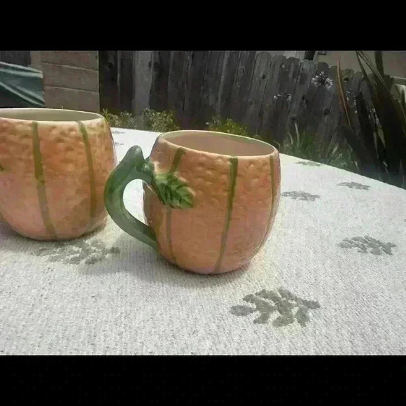 Vintage '80's ~ Ceramic Cantaloupe Melon. 4 Cups Rare  ~ fall decor - Picture 2 of 8